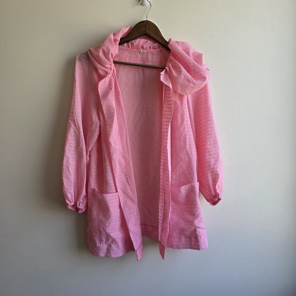 VTG 60s 70s Dotti Original Pink‎ Cardigan M Hood Sheer Coquette Soft Girl Kawaii